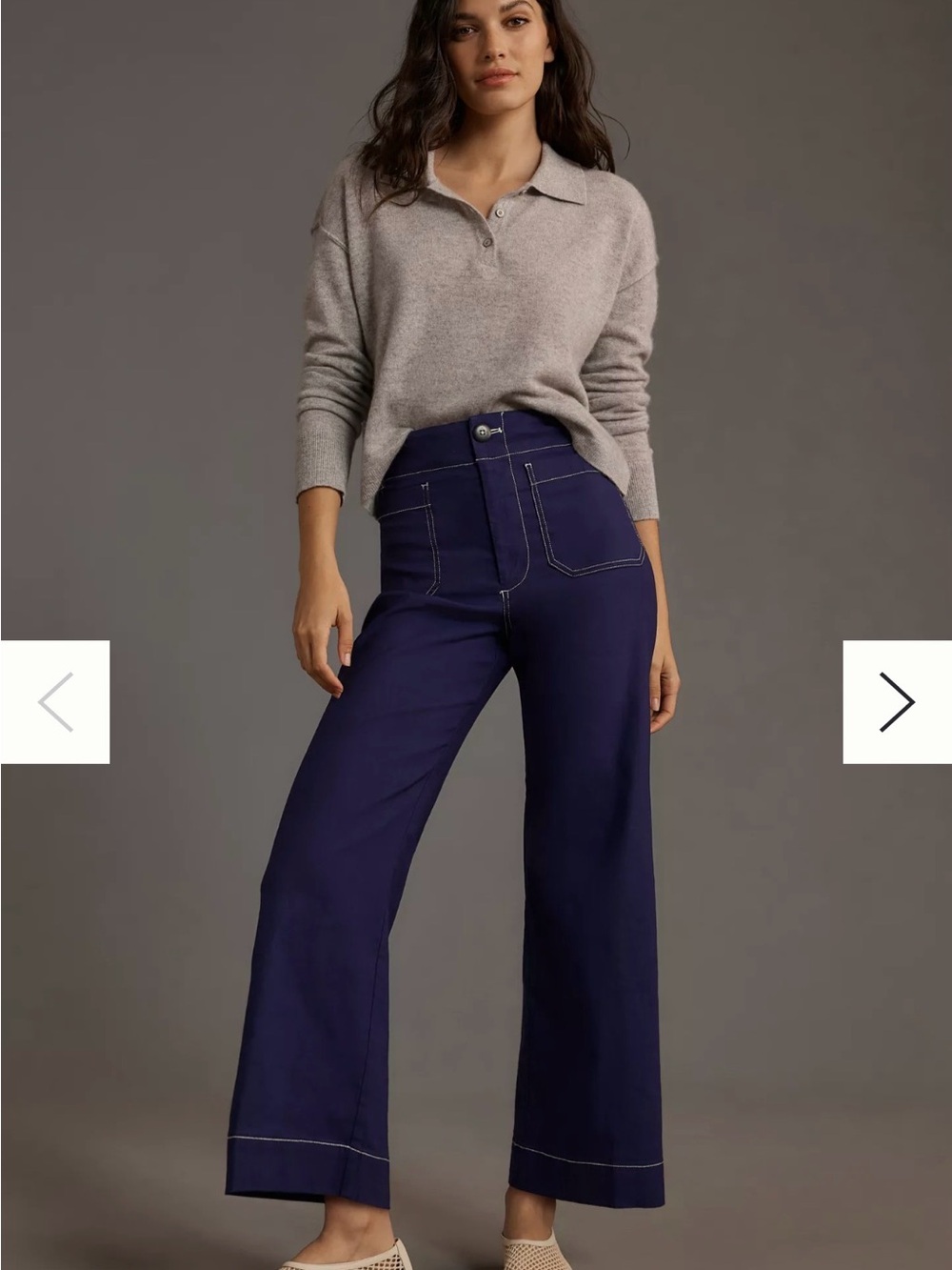 Anthropologie Maeve Colett Navy High-Rise Wide-Leg Jeans with Contrast Stitching